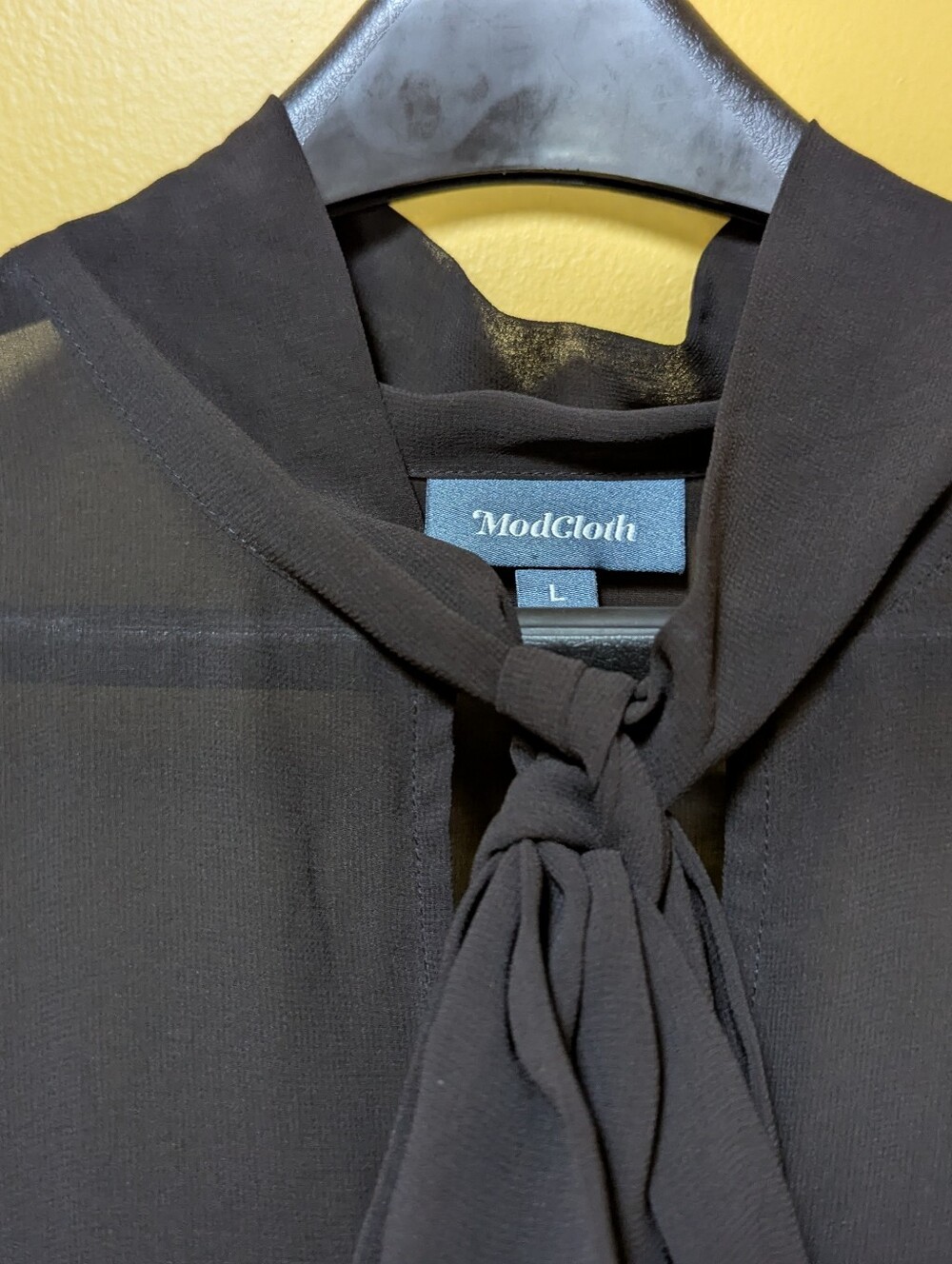 Modcloth Sheer Long-Sleeve Tie-Neck Mesh Dress And Slip - Black - Picture 4 of 7